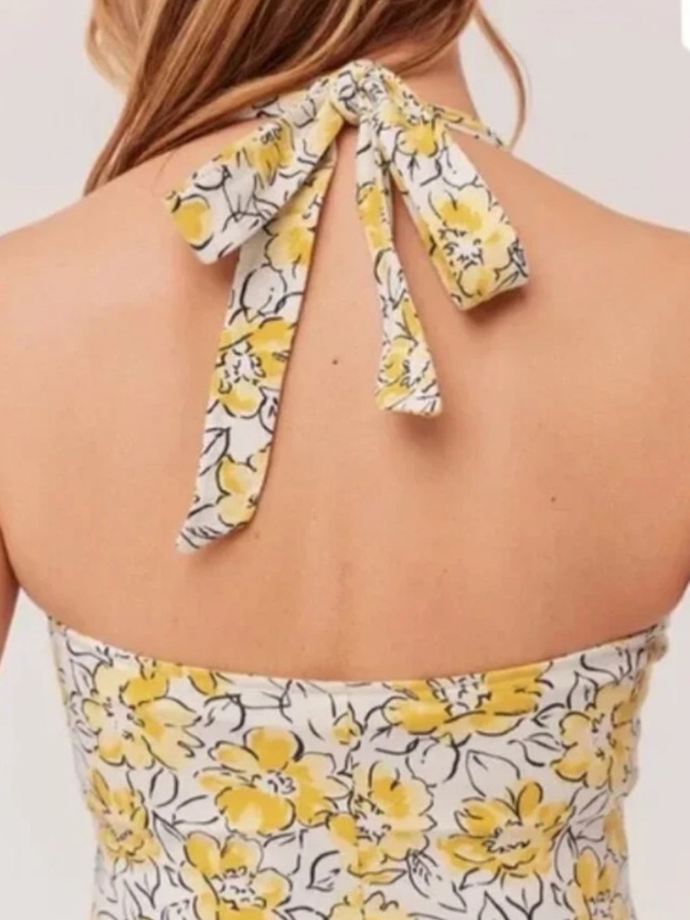 Pact Yellow & White Floral Halter Midi Dress w built-in shelf bra - Picture 2 of 7